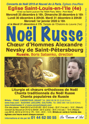 Affiche. Eglise Saint-Louis-en-l|Ile. Noël Russe choeur d|hommes Alexandre Nevsky de St-Petersbourg.  2019-12-25